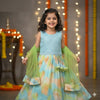 Aqua Blue Sequin Choli with Pastel Tie-Dye Lehenga & Dupatta